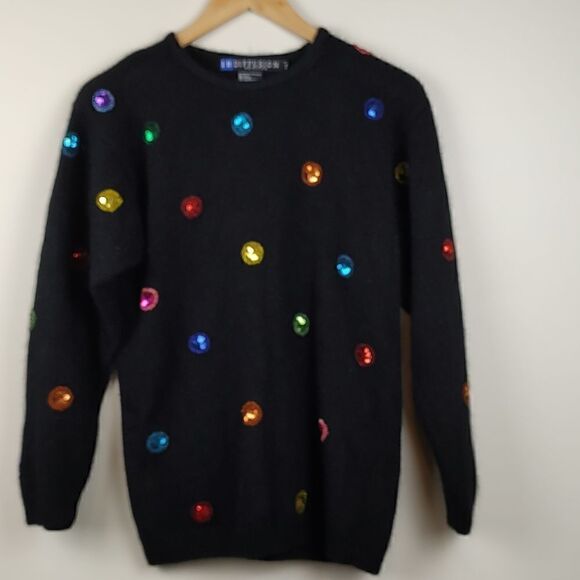 IB Diffusion Petites Black Sequin Silk Angora Lambswool Sweater Vintage 1990 - Picture 1 of 9